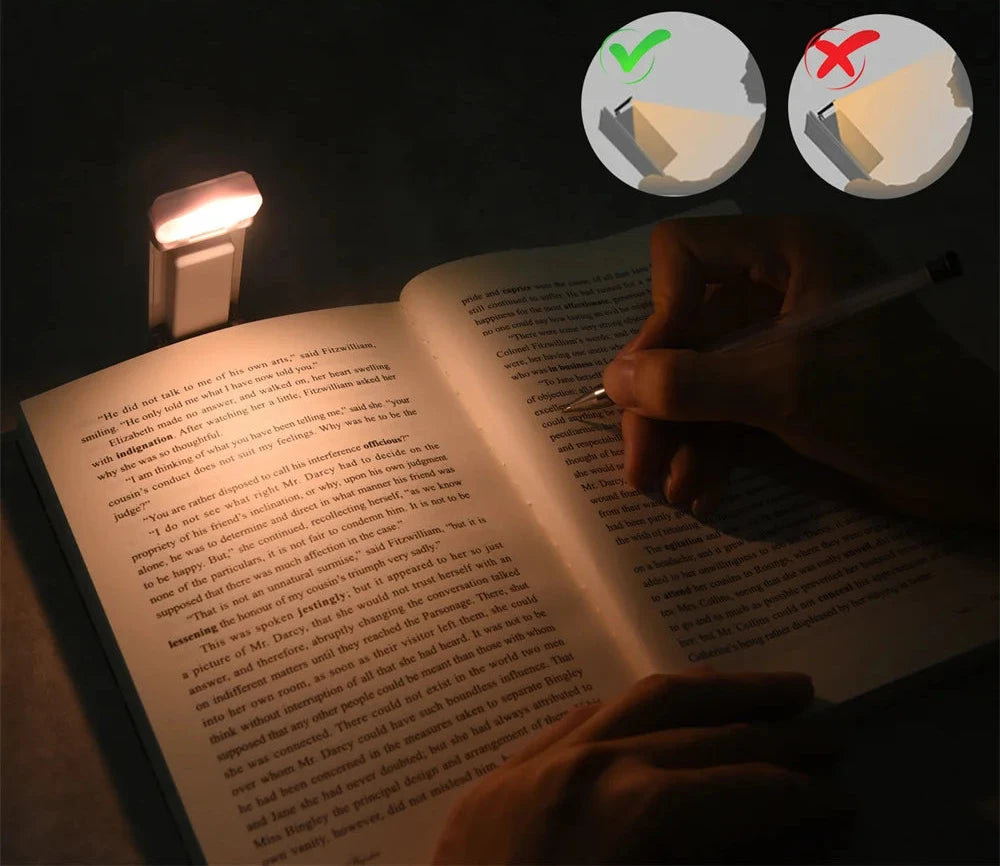Clip marcador de pagina LED - USB recarregável luz de leitura, Mini LED luz de leitura, portátil cabeceira
